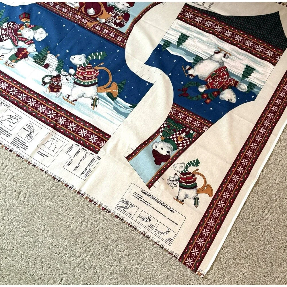 Vtg Concord Cut &Sew Panel Holiday on Ice Skating Polar Bears Adult Vest S-XL